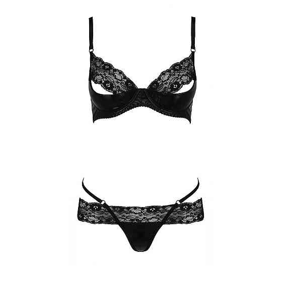 Комплект белья Passion Exclusive NORTH SET L/XL, black, лиф и трусики с элементами под латекс Sex Aura Киев