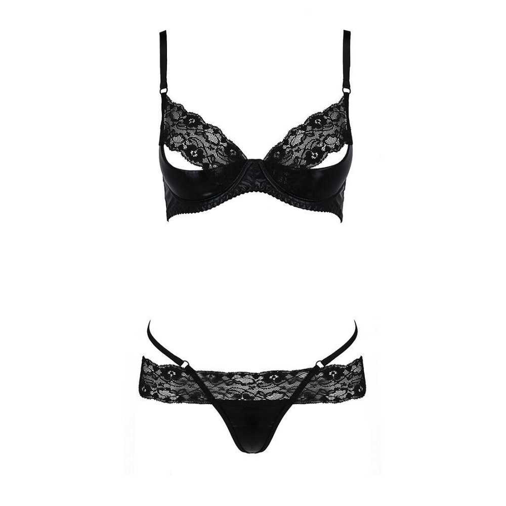 Комплект белья Passion Exclusive NORTH SET L/XL, black, лиф и трусики с элементами под латекс Sex Aura Киев - изображение 5