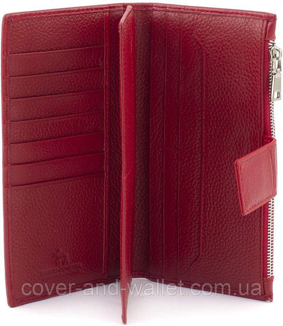 Червоний жіночий купюрник вертикального формату із натуральної шкіри на магнітах Marco Coverna Київ - фото 5