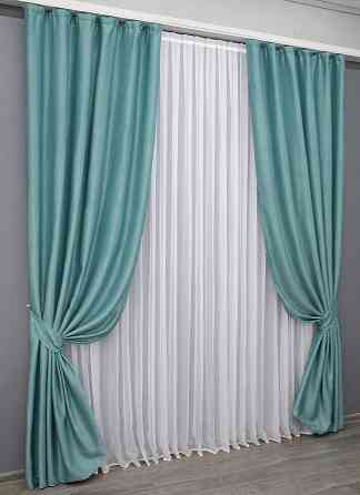 Комплект готових штор VR-Textil Льон Парма № 1339ш Блакитний 100х270 см 2 шт (31-587) Київ