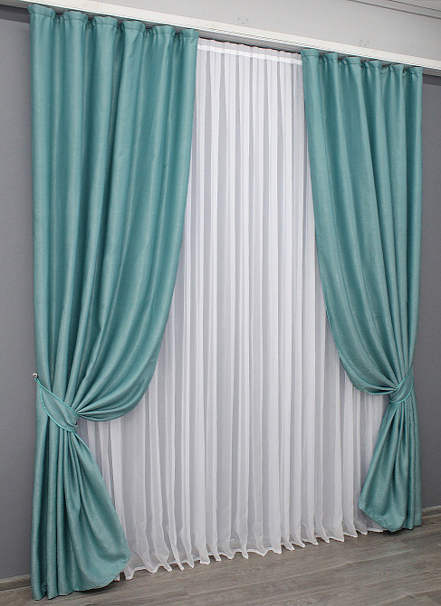 Комплект готових штор VR-Textil Льон Парма № 1339ш Блакитний 100х270 см 2 шт (31-587) Київ - фото 3