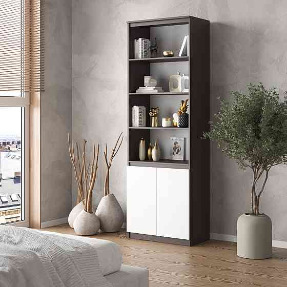 Шкаф для книг VAYS, пенал с полками R-29 Венге Темный-Белый фасад Львов