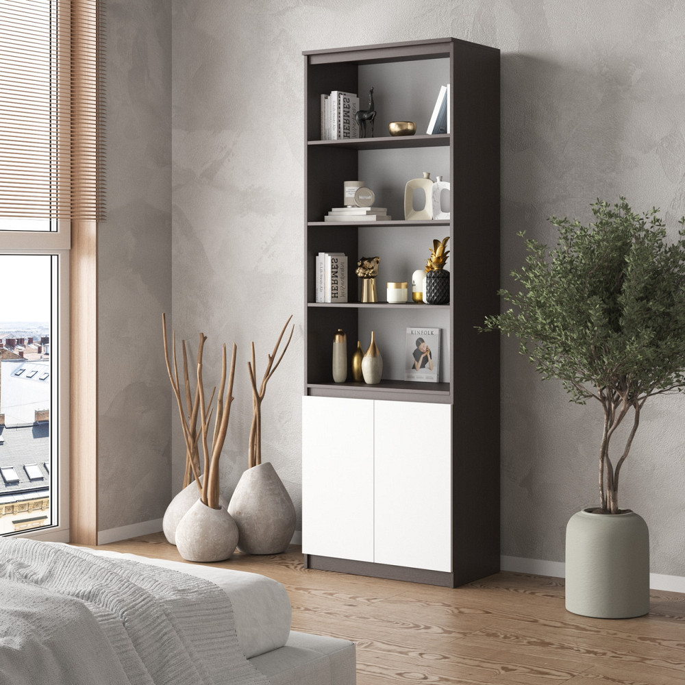 Шкаф для книг VAYS, пенал с полками R-29 Венге Темный-Белый фасад Львов - изображение 1