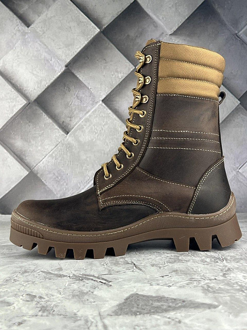 Тактичні чоловічі зимові водонепронекні берці коричневі теплі армійські берці з хутром прошиті та проклеєні WAR Львів - фото 7