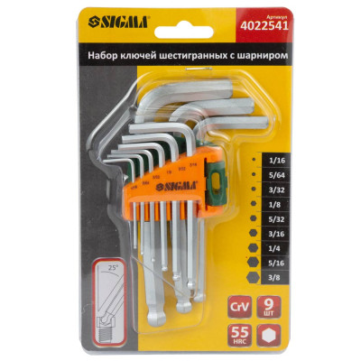 Ключ Sigma шестиграный 9шт 1/16-3/8" CrV (короткий) (4022541) Винница - изображение 1