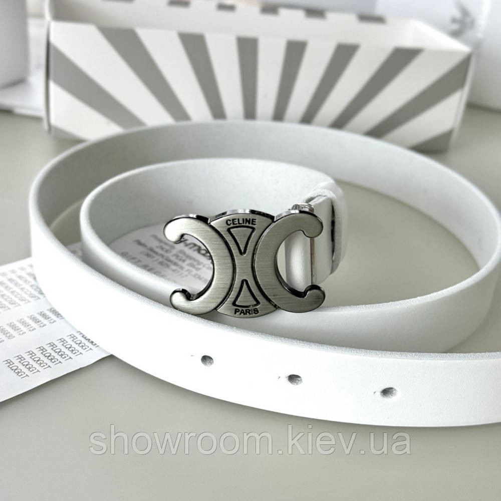 Жіночий білий ремінь шкіряний Celine grey (3 cм) Київ - фото 5