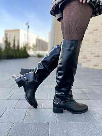 Valiente Чоботи жіночі VALIENTE чорні натуральна шкіра висота 46см обхват 35-36см розмір 38р. ( Коломия