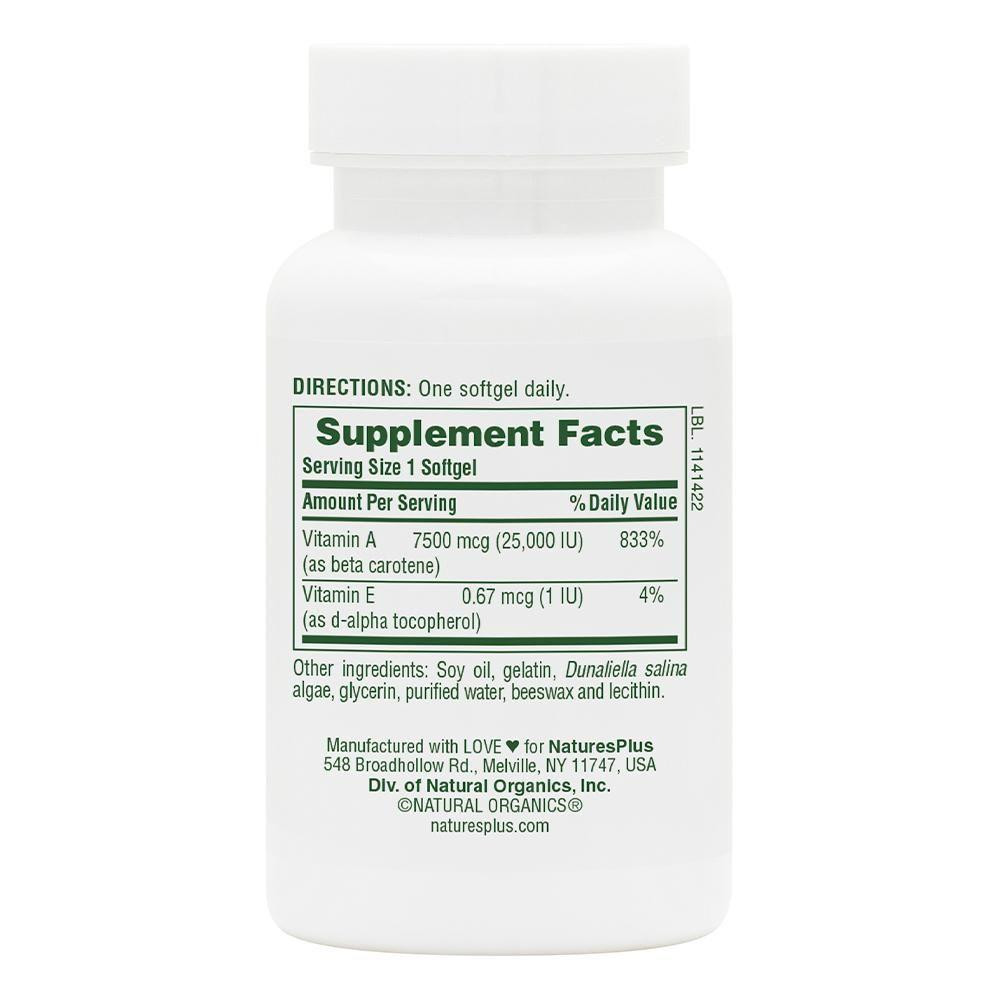 Бета-каротин натуральний Nature's Plus Natural Beta Carotene 25000 МЕ (7500 мкг) 90 капс Київ - фото 2