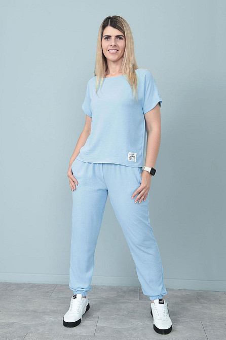 Літній костюм зі штанами на резинці "My day" оптом | Норма і батал Блакитний, 50-52 Київ - фото 1
