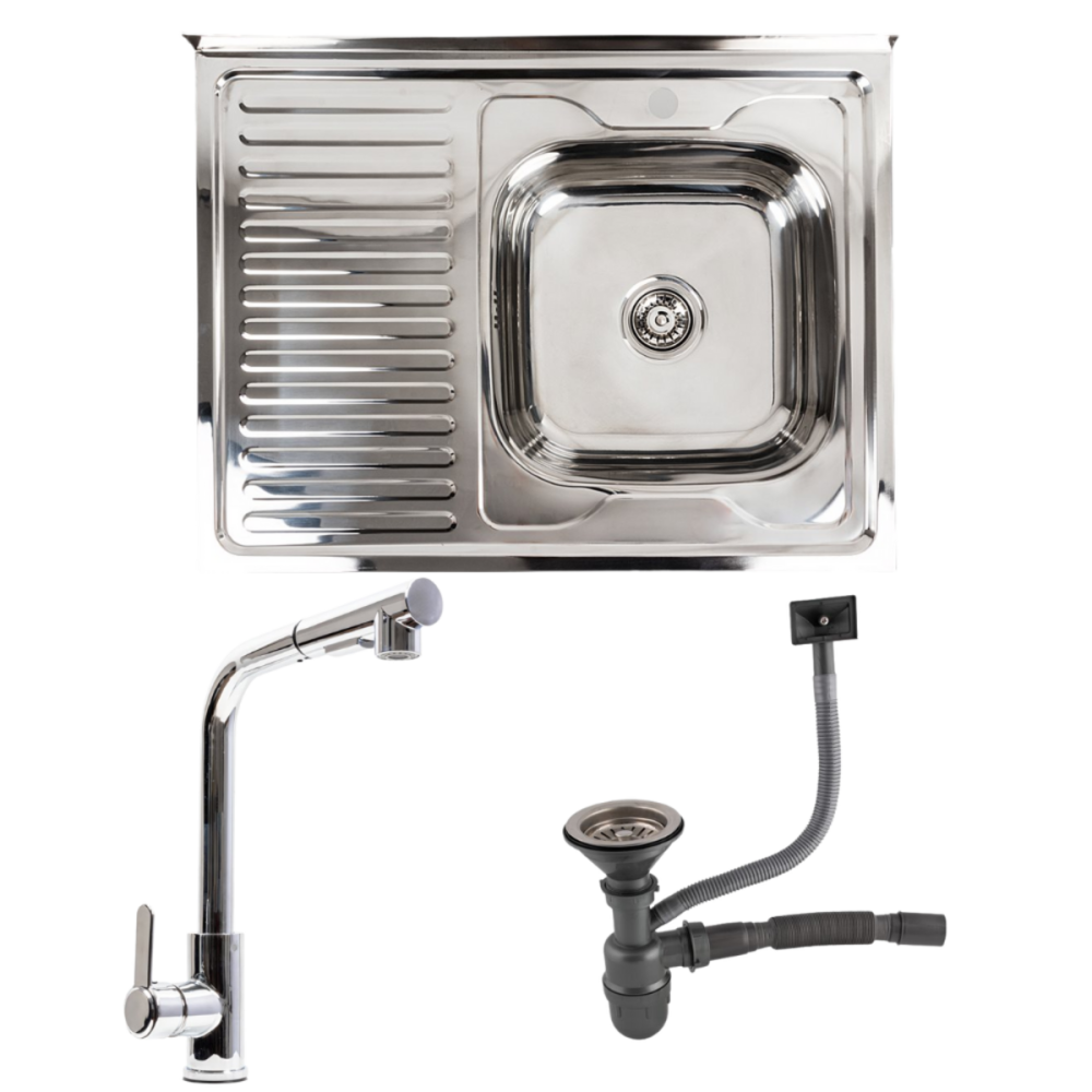 Кухонний комплект: Мийка 8060R полірована + Змішувач FC-1 з висувною лійкою Коломыя - изображение 1
