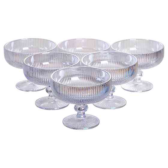 Yiwu Набір креманок на ніжці 6 шт 400 (мл) скляні креманки для морозива, фруктів, десертів Сіри Коломыя