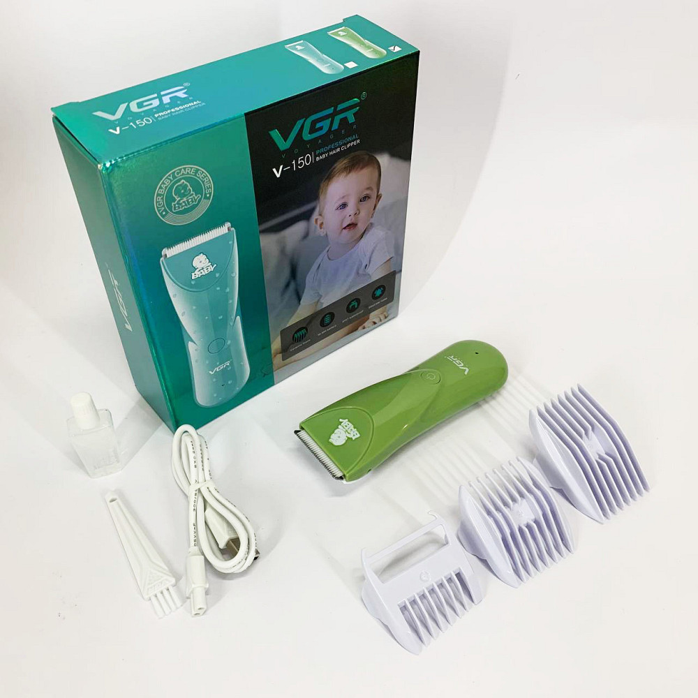Дуже тиха бездротова машинка для стрижки волосся дітей VGR V-150 з насадками. Колір: зелений KP-10 Львів - фото 6
