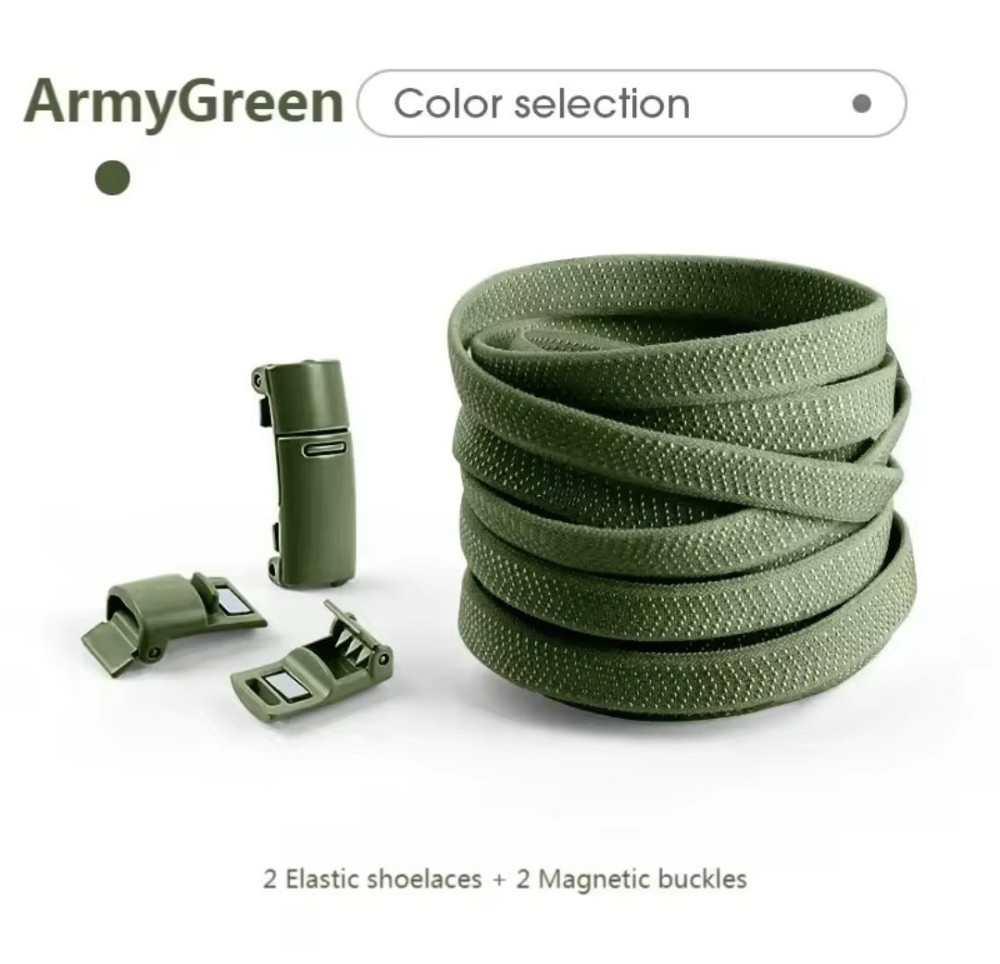 Еластичні шнурки без зав'язок з магнітними застібками в один колір Темно-зелений Смела - изображение 1