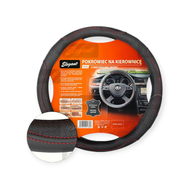 Чехол l кожа (39 - 41 см) черный 4 вставки с красной нитью и перфор. руля Мукачево - изображение 1