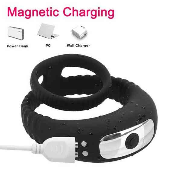 Тройное эрекционное виброкольцо на пенис и мошонку USB - Черный Винница