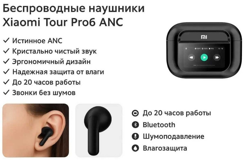 Бездротові навушники з дисплеєм Xiaomi Tour Pro6 ANC Black Screen. Київ - фото 7