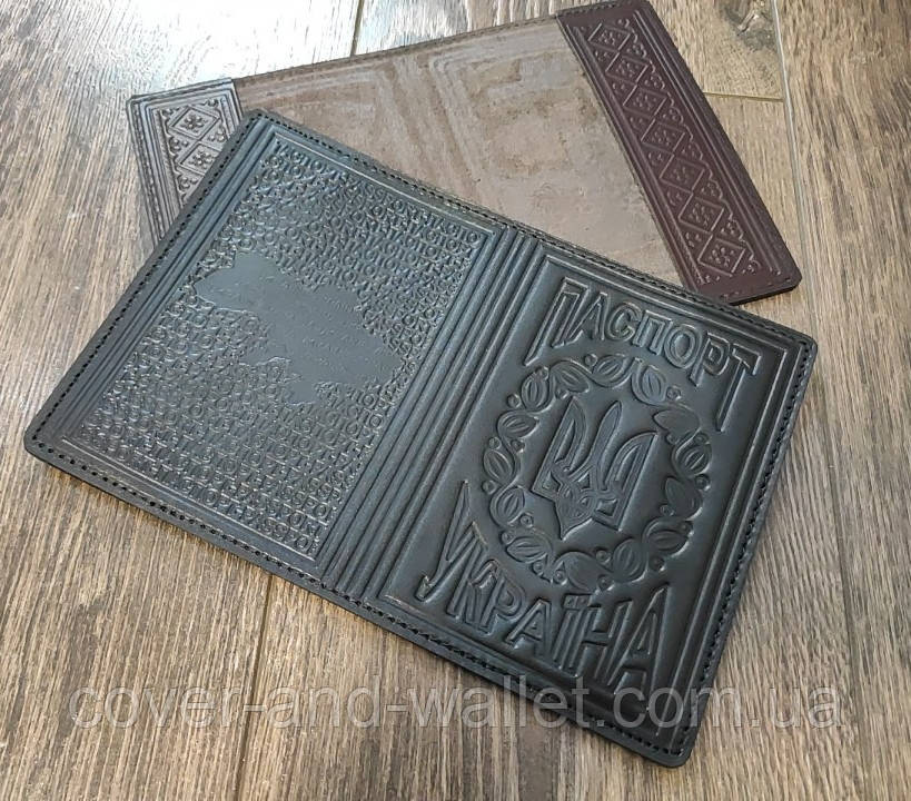 Вінтажна шкіряна обкладинка на паспорт з гербом України коричневого кольору ST Київ - фото 3