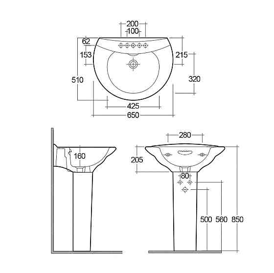 Раковина з ніжкою RAK Ceramics Venice 650x205x510 мм (RAK0039) Білий Вінниця