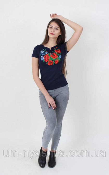 Вишиванка з коротким рукавом "Волошкове поле" жіноча футболка вишиванка Кривий Ріг - фото 1