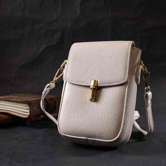 Шкіряна сумка вертикального формату з клапаном Vintage 22309 Біла Київ