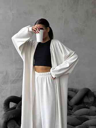 Женский базовый костюм двойка: кардиган и штаны палаццо из плотного рубчика Одесса