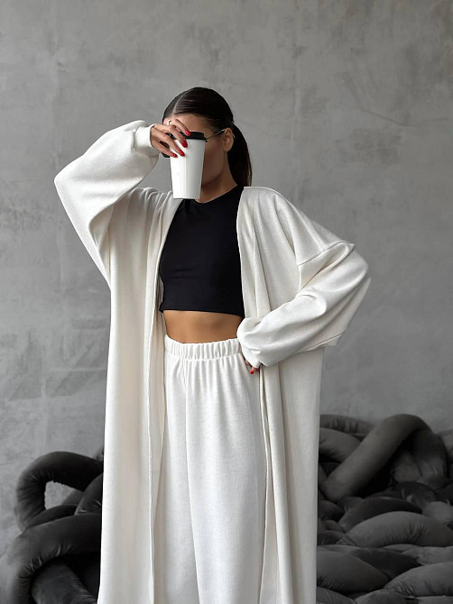 Жіночий базовий костюм двійка: кардиган і штани палаццо з щільного рубчика Одеса - фото 2