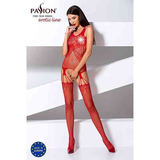 Бодістокінг Passion BS070 red, комбінезон, імітація панчох і ажурного топа Sex Aura Київ