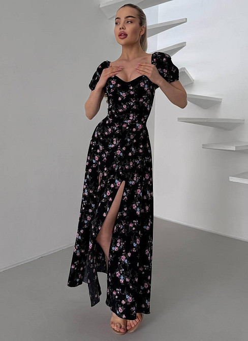 Жіноча стильна романтична квіткова сукня з розрізом софт Одеса - фото 5