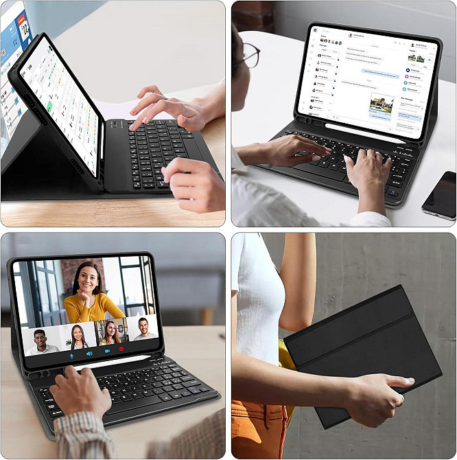 Клавиатурный чехол для iPad Pro 11 (M4) с держателем для Apple Pencil Bluetooth съемный QWERTY черный PU Киев - изображение 8