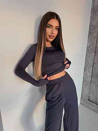 Женский базовый повседневный костюм двойка из микродайвинга Графит Одесса