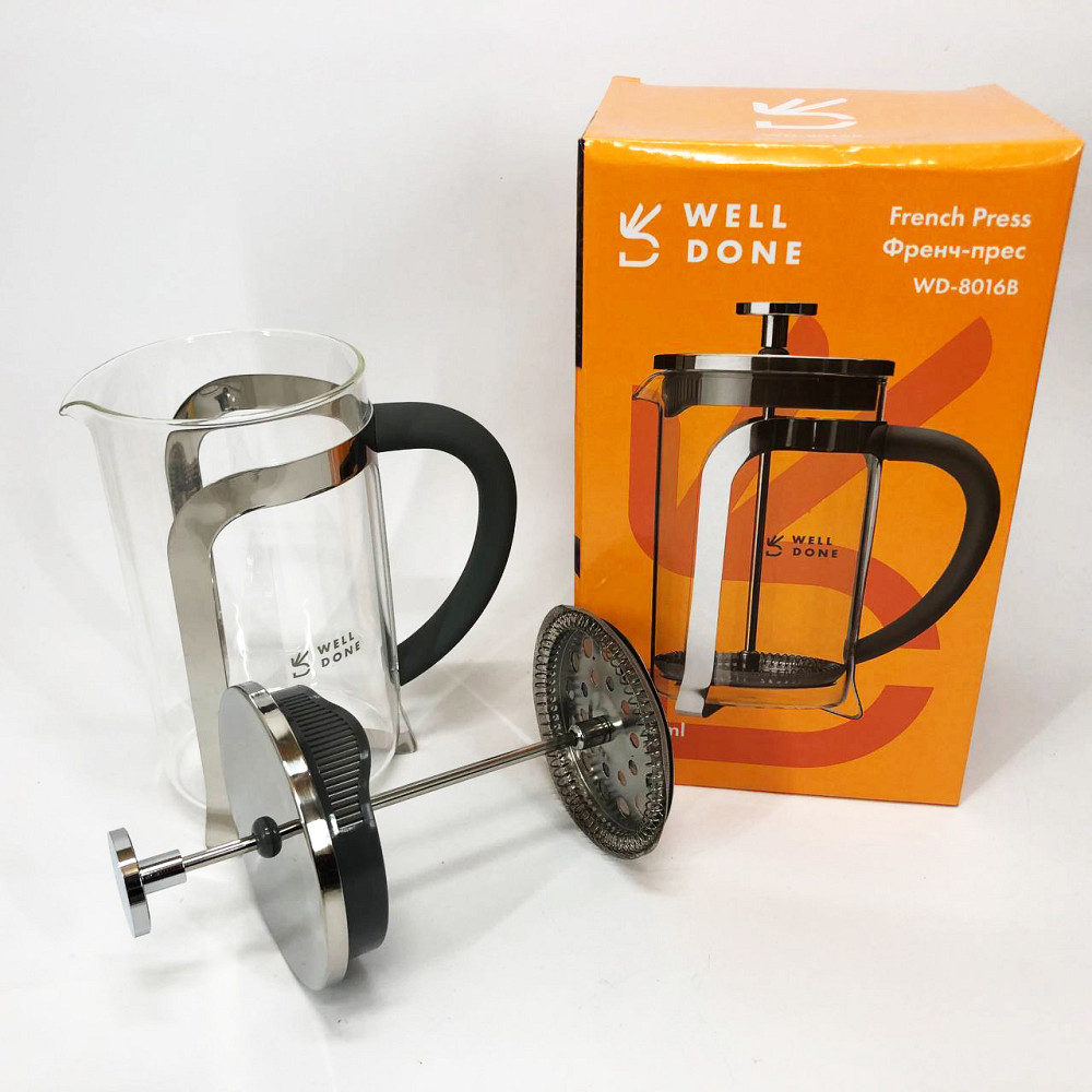 Френч-пресс для ароматного чая Well Done WD-8016B 600 мл, Заварник для чая с прессом QC-11 Львов - изображение 2