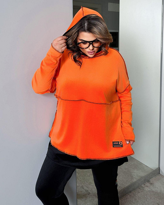 Женский стильный повседневный костюм из качественного велюра Оранжевый, 48/52 Одесса - изображение 5