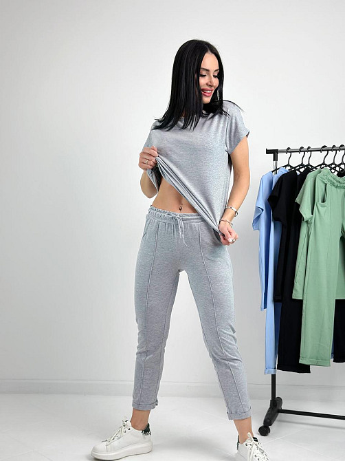 Літній прогулянковий костюм трикотажний "Saimon" оптом | Норма і батал 42-44, Сірий Київ - фото 1