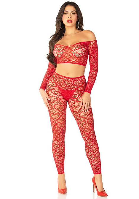 Комплект Leg Avenue Off The Shoulder Top and Footless Tights One Size, Red Sex Aura Киев - изображение 5