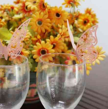 Рассадочные карточки для гостей на бокалы Бабочки 10 штук 9 на 7 см пудровый Киев