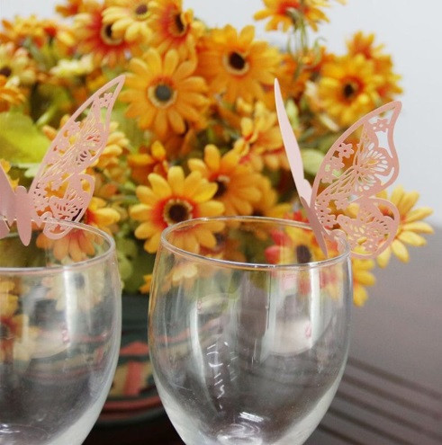 Рассадочные карточки для гостей на бокалы Бабочки 10 штук 9 на 7 см пудровый Киев - изображение 2