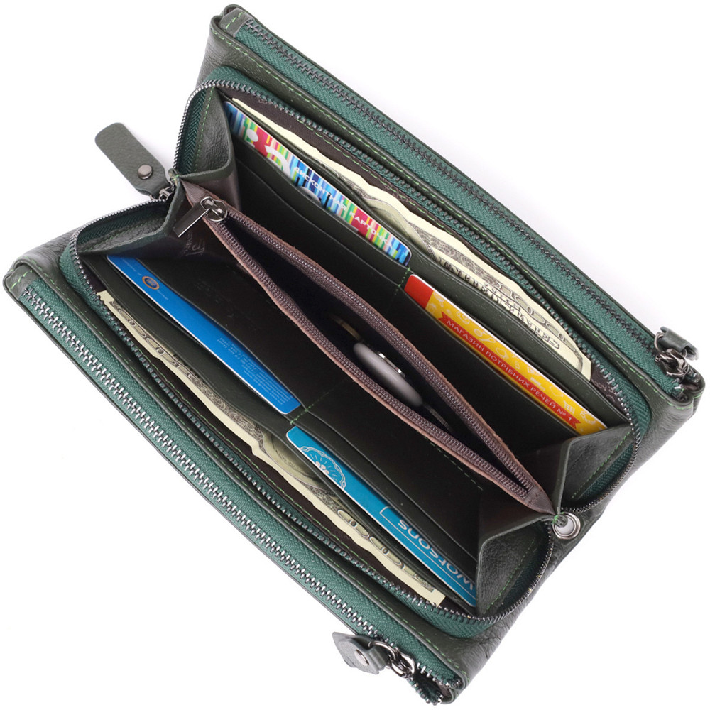 Красивый кожаный кошелек на три отделения ST Leather 23110 Зеленый Киев - изображение 5