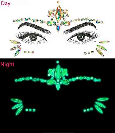 Стразы наклейки на лицо фосфорные концертные one size салатовый Киев