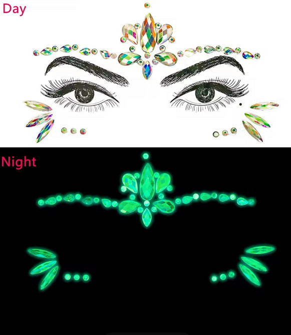 Стрази наклейки на обличчя фосфорні концертні one size салатовий Київ - фото 1