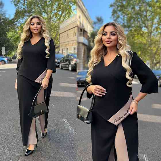 Жіночий стильний костюм двійка креп дайвінг Чорний, 60/62 Одеса