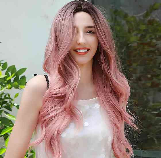 Длинный парик RESTEQ 70 см — черно-розовый градиент, волнистые синтетические волосы без челки для косплея, аниме, фотосессий Киев