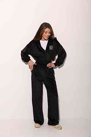 Женский прогулочный костюм двойка: кофта на молнии и брюки велюр Черный, 48/52 Одесса