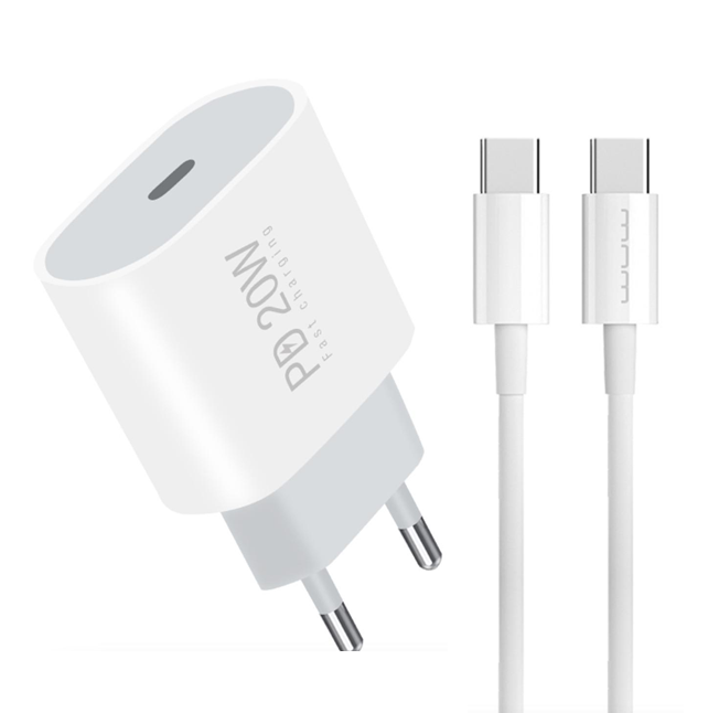 Мережевий зарядний пристрій з кабелем WUW-T79L PD 20W USB C charger with type c to type c cable Одеса - фото 1