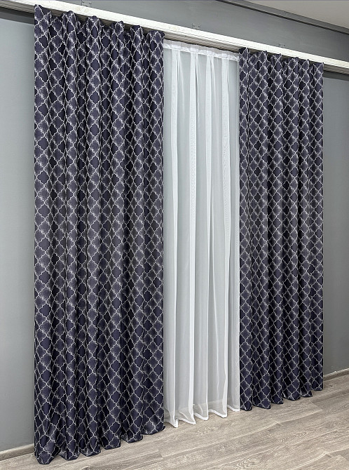 Комплект готових штор VR-Textil Жакард SAPFIR № 1751ш Темно-синій з молочним 150х300 см 2 шт (33-0715) Київ - фото 4