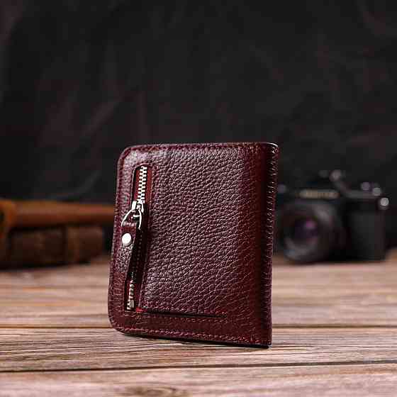 Ідеальний жіночий гаманець невеликого розміру з натуральної шкіри Бордовий (CANPELLINI) Київ