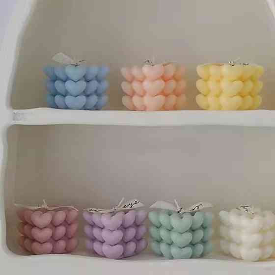 Свічка ароматична "Кубик сердець" ручної роботи у фіолетовому кольорі Кам'янець-Подільський