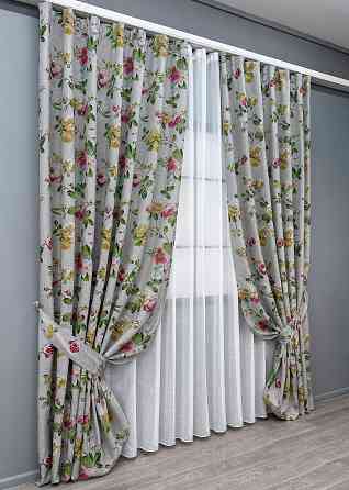 Комплект штор VR-Textil Лен Прованс 200х270 2шт и Тюль 500х270 2083ш-115т Разноцветный с белым 71-218/6 Киев
