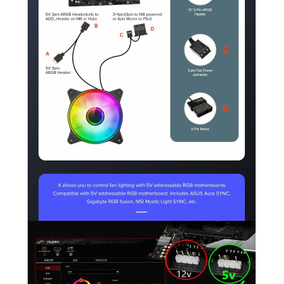 Кулер для корпуса Gamemax FN-12Rainbow-Q-Infinity Винница - изображение 7