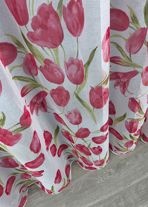 Тюль батист, колекція "Flora" колір білий з червоним квітковим принтом 1171т Київ - фото 8