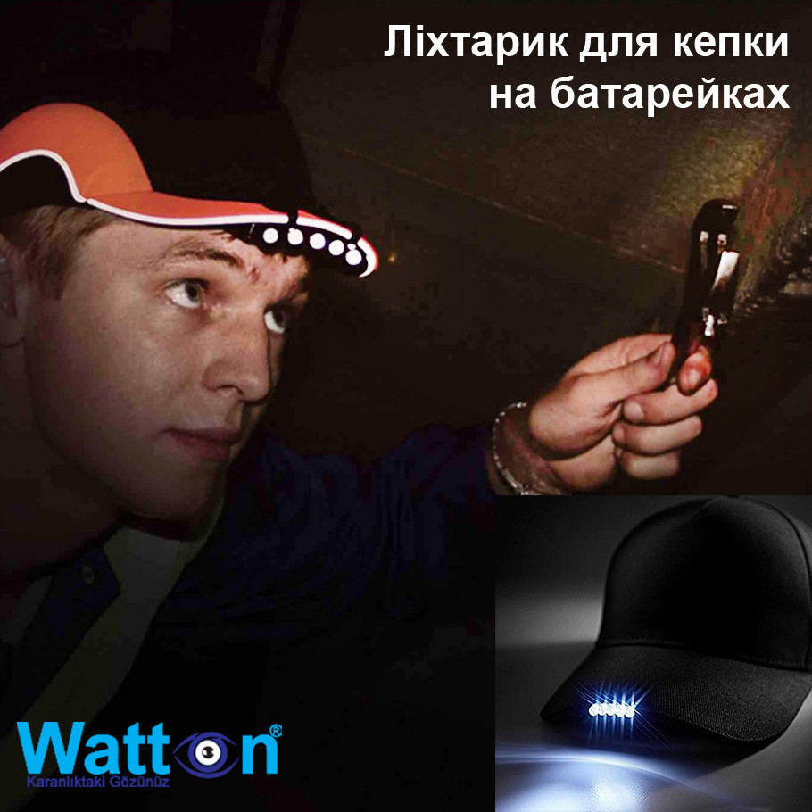 Фонарик светодиодный на козырек кепки с зажимом  WATTON WT-127 на батарейках, фонарь с креплением на кепку Каменец-Подольский - изображение 4